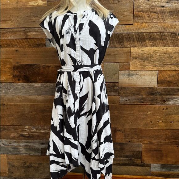 DNKY Linen cap sleeve asymmetrical tie dresssz 12 - Picture 6 of 11